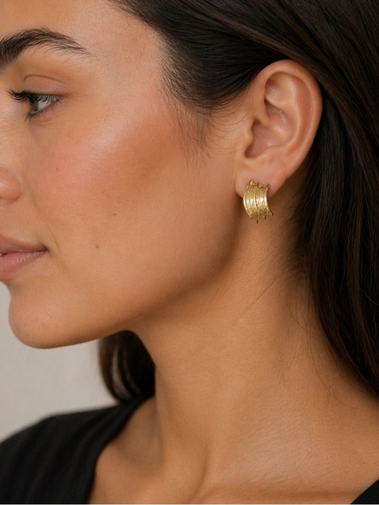 Jewelry - Gold Ribbed Hoop Earrings | Chunky Textured Hoops